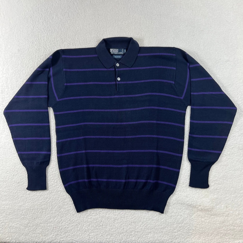 Polo Ralph Lauren Men's Navy Purple Striped Knit Polo Shirt Size S VTG NWT